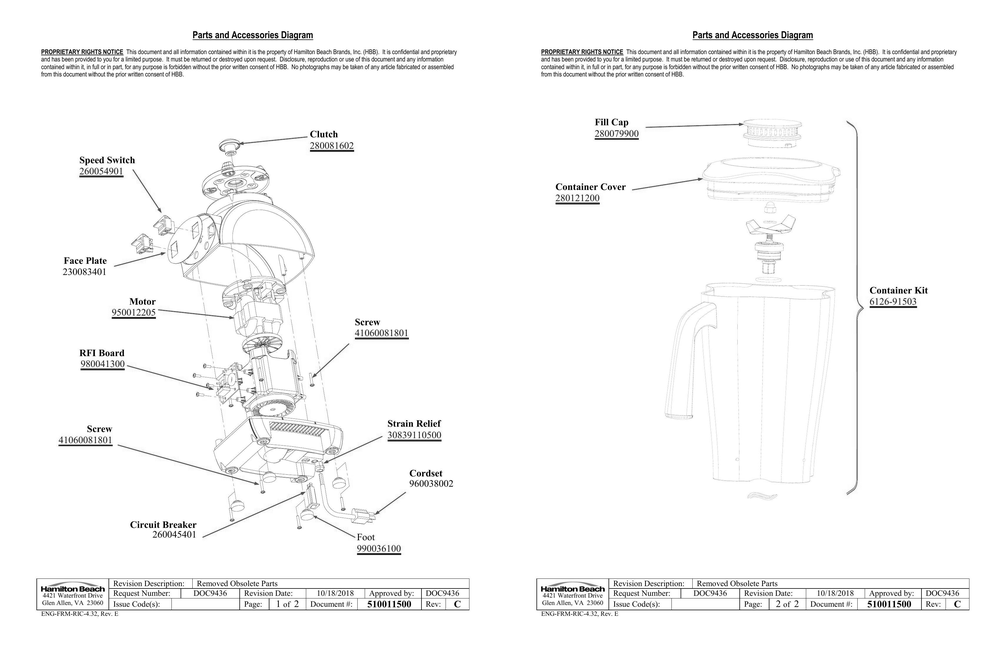 Diagram Diagram and Parts List for 1G915-UK  Hamilton Beach Blender